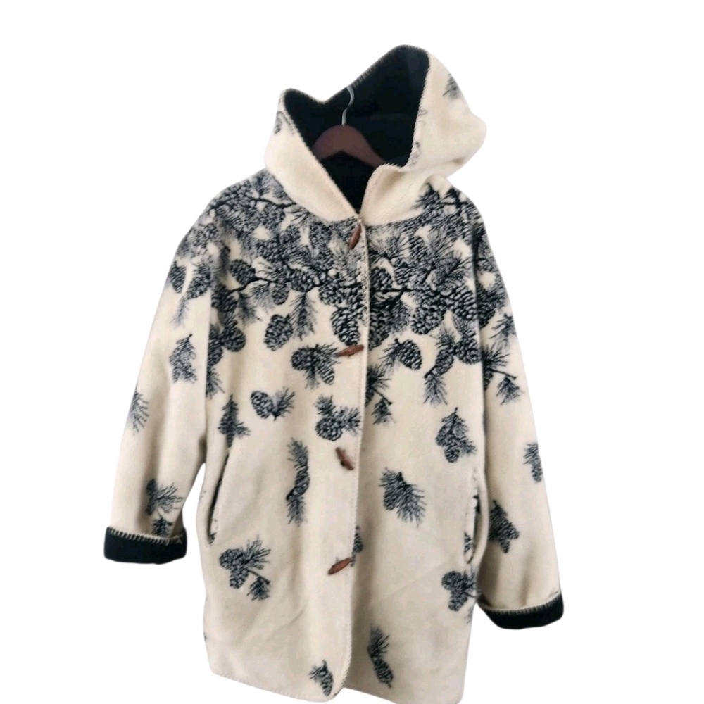 Denali Vintage Pinecone Fleece Reversible Jacket Hooded Coat Pockets Women M USA